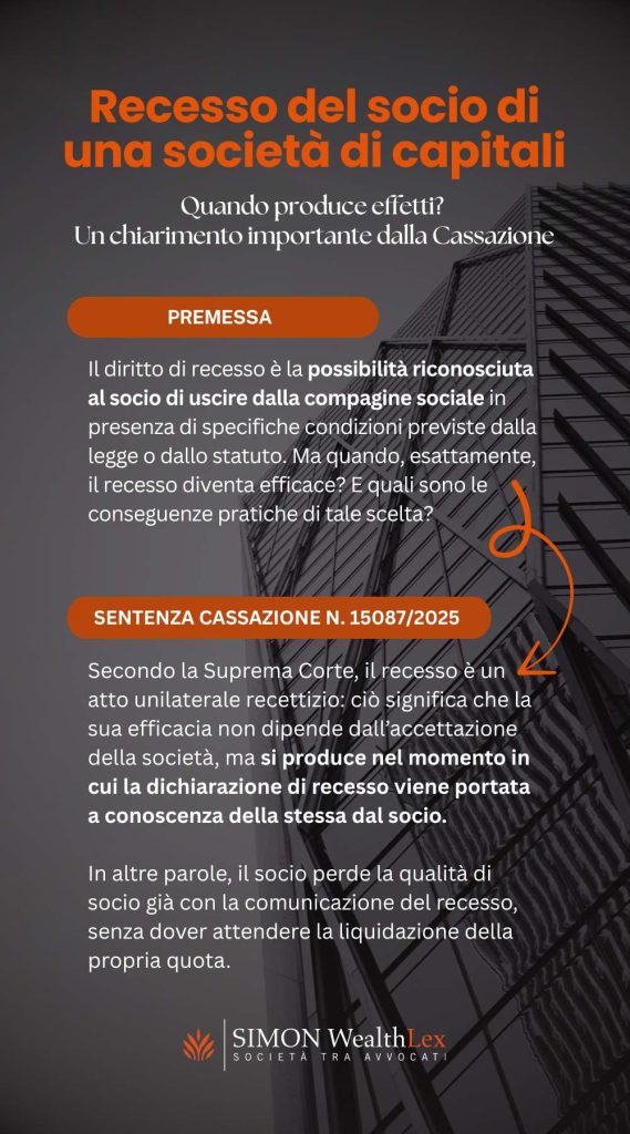 Recesso del socio di una società di capitali